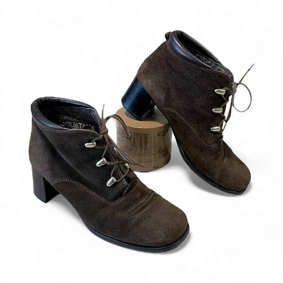 Aquatalia By Marvin K Women’s 9 Brown Suede Ankle Boots Booties Lace Up-Italy - Picture 1 of 9